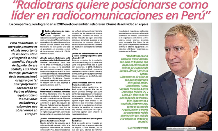 Radiotrans quiere posicionarse como líder en radiocomunicaciones en Perú entrevista a Luis Perez Bermejo.